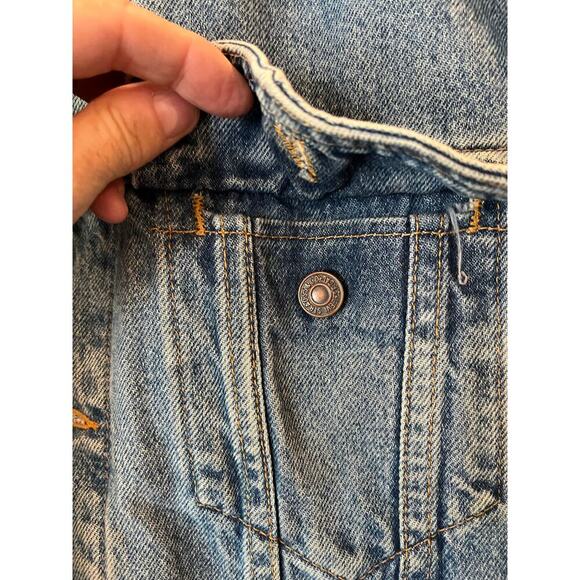 VTG Levi’s Plaid Lined Blue Jean Trucker Jacket Men Medium Grunge Neutral Flaw - Picture 11 of 16